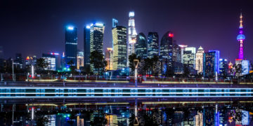 Beautiful Shanghai skyline at night,modern urban background