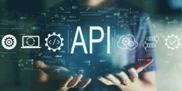API - application programming interface concept with young man in the night