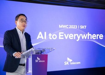 SKT CEO Ryu Young-sang at the MWC 2023.