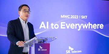 SKT CEO Ryu Young-sang at the MWC 2023.