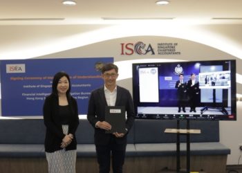 (From left) Fann Kor, ISCA CEO; Teo Ser Luck, ISCA president; and, representatives from the FIIB of the Hong Kong Police Force – Lam Man Han, chief superintendent of police, and Philip Lui, senior superintendent of police.