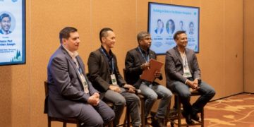 (L-R) Gavin Barfield, vice president & CTO, Solutions, ASEAN, Salesforce; Terence Chia, cluster director, digital industry and talent group, IMDA; Assoc Prof Damien Joseph, associate dean, Nanyang Business School, NTU; and Sujith Abraham, senior vice president and GM, ASEAN, Salesforce