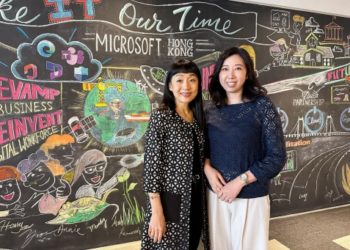 (L-R) Cally Chan, general manager of Microsoft Hong Kong and Macau and Maria Hui, chief operating officer at Microsoft Hong Kong