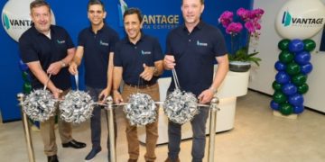 Sureel Choksi, president and CEO of Vantage (second from left); Jeff Tench, executive vice president, North America and APAC of Vantage (right); Giles Proctor, COO of Vantage APAC (left); and, Sharif Metwalli, CFO, Global of Vantage (second from right)
