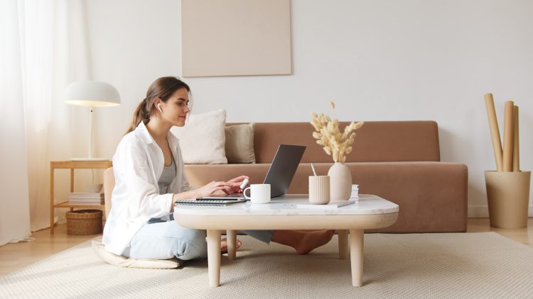 Photo by Artem Podrez: https://www.pexels.com/photo/content-woman-using-laptop-on-floor-4492129/