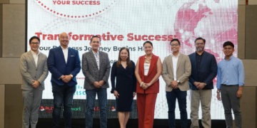 From left to right: Mark Rayo, PLDT Enterprise Business Head; Jett Tinio, ePLDT Vice President and Head of Managed Network Services for Fixed and Wireless; Dick Perez, PLDT Enterprise Assistant Vice President and Head of Corporate Relationship Management; Corrine Zablan, PLDT Enterprise Assistant Vice President and Business Head; Omni Larrosa, PLDT Enterprise Senior Relationship Manager; Edok Agida, PLDT Enterprise Assistant Vice President and Head of Transformative Enterprise Networking Solutions​ Enterprise Product Management; Herns Hermida, Cisco Product Sales Specialist; and Celdrick Bernal, Cisco System Engineer, pose onstage where they shared insights on how digital solutions can transform business operations across various industries.