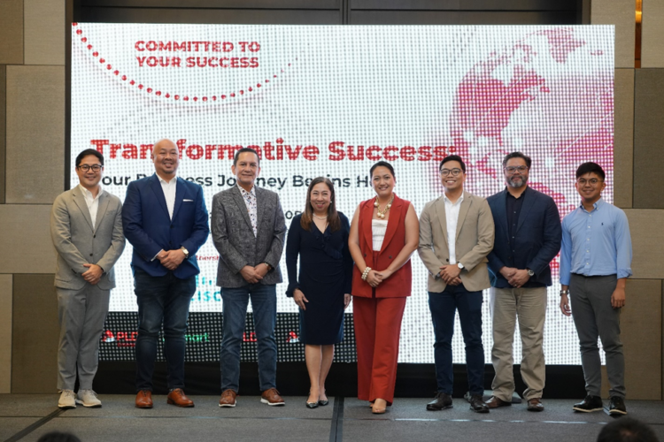 From left to right: Mark Rayo, PLDT Enterprise Business Head; Jett Tinio, ePLDT Vice President and Head of Managed Network Services for Fixed and Wireless; Dick Perez, PLDT Enterprise Assistant Vice President and Head of Corporate Relationship Management; Corrine Zablan, PLDT Enterprise Assistant Vice President and Business Head; Omni Larrosa, PLDT Enterprise Senior Relationship Manager; Edok Agida, PLDT Enterprise Assistant Vice President and Head of Transformative Enterprise Networking Solutions​ Enterprise Product Management; Herns Hermida, Cisco Product Sales Specialist; and Celdrick Bernal, Cisco System Engineer, pose onstage where they shared insights on how digital solutions can transform business operations across various industries.